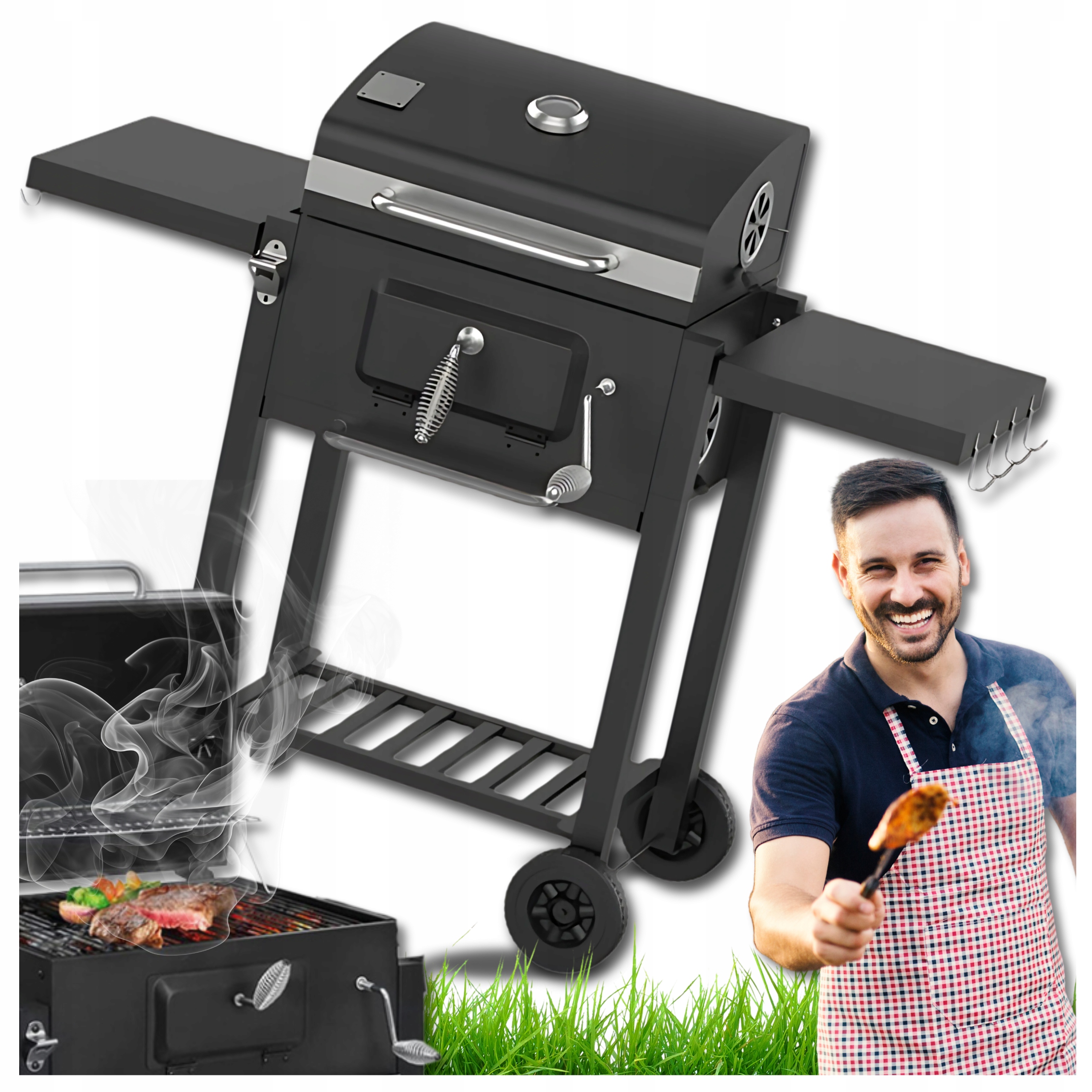 GRILL WĘGLOWY BBQ OGRODOWY POKRYWA POPIELNIK KORBA